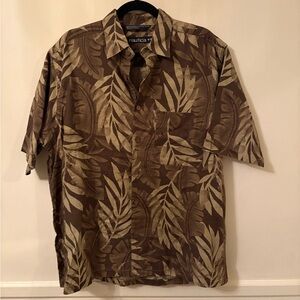 Nautica Men’s Tropical Print Button Down Shirt-Brown/Beige -Sz M